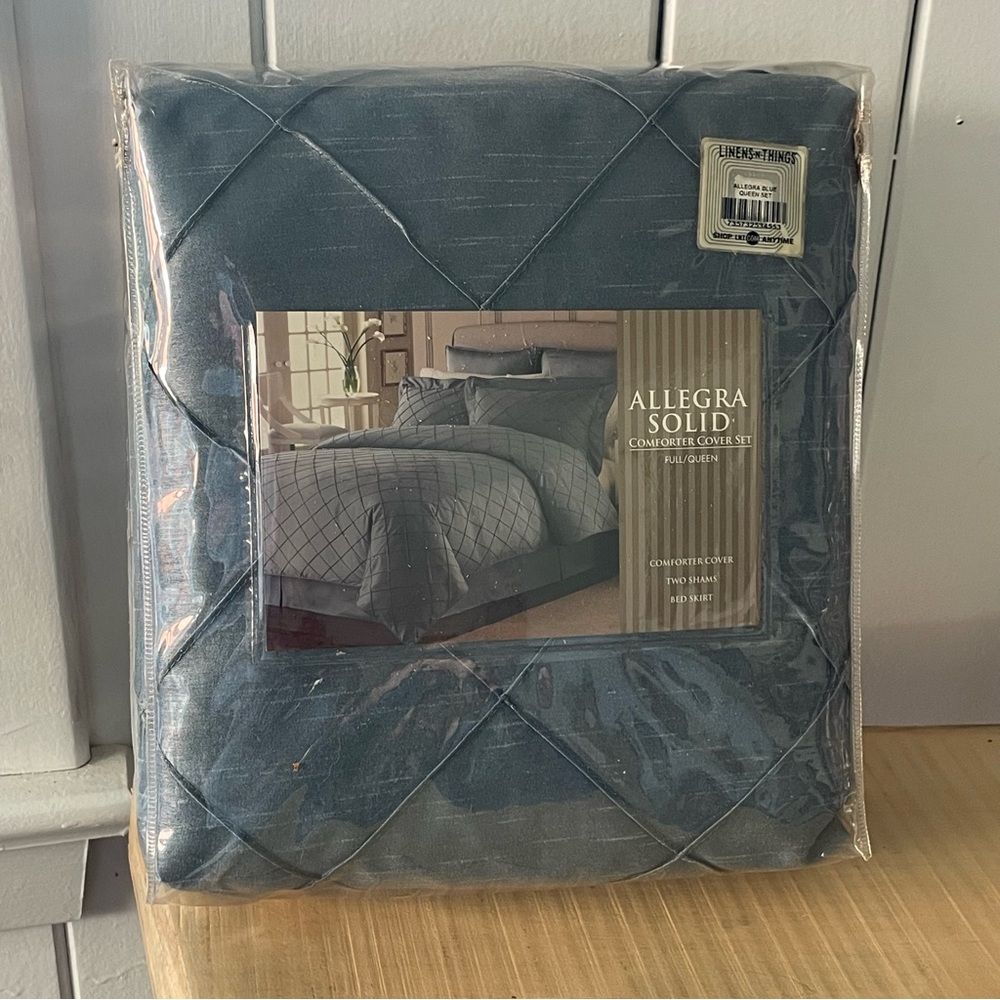 $10 SALE Comforter Cover Set Solid Textured Allegra Blue 4 Price Full/Queen